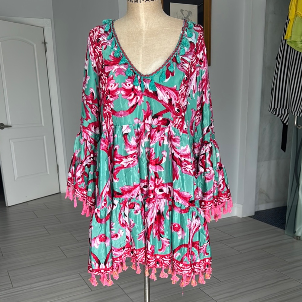 Floral Boho Chic Dress with Tassels by Giacomo Cirgue One Size Fits All
